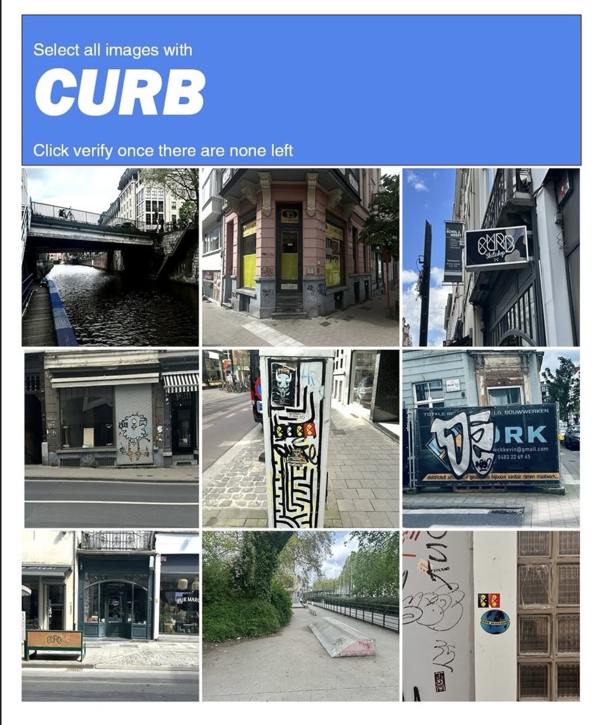 Socialpost voor Curb Skateshop in de stijl van een CAPTCHA: selecteer alle afbeeldingen met Curb